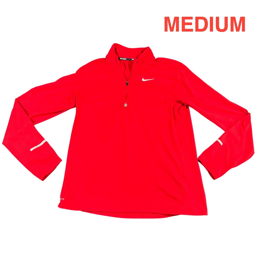 Nike Running Quarter Zip Mens Medium Red Dri-FIT Performance Pullover Reflective